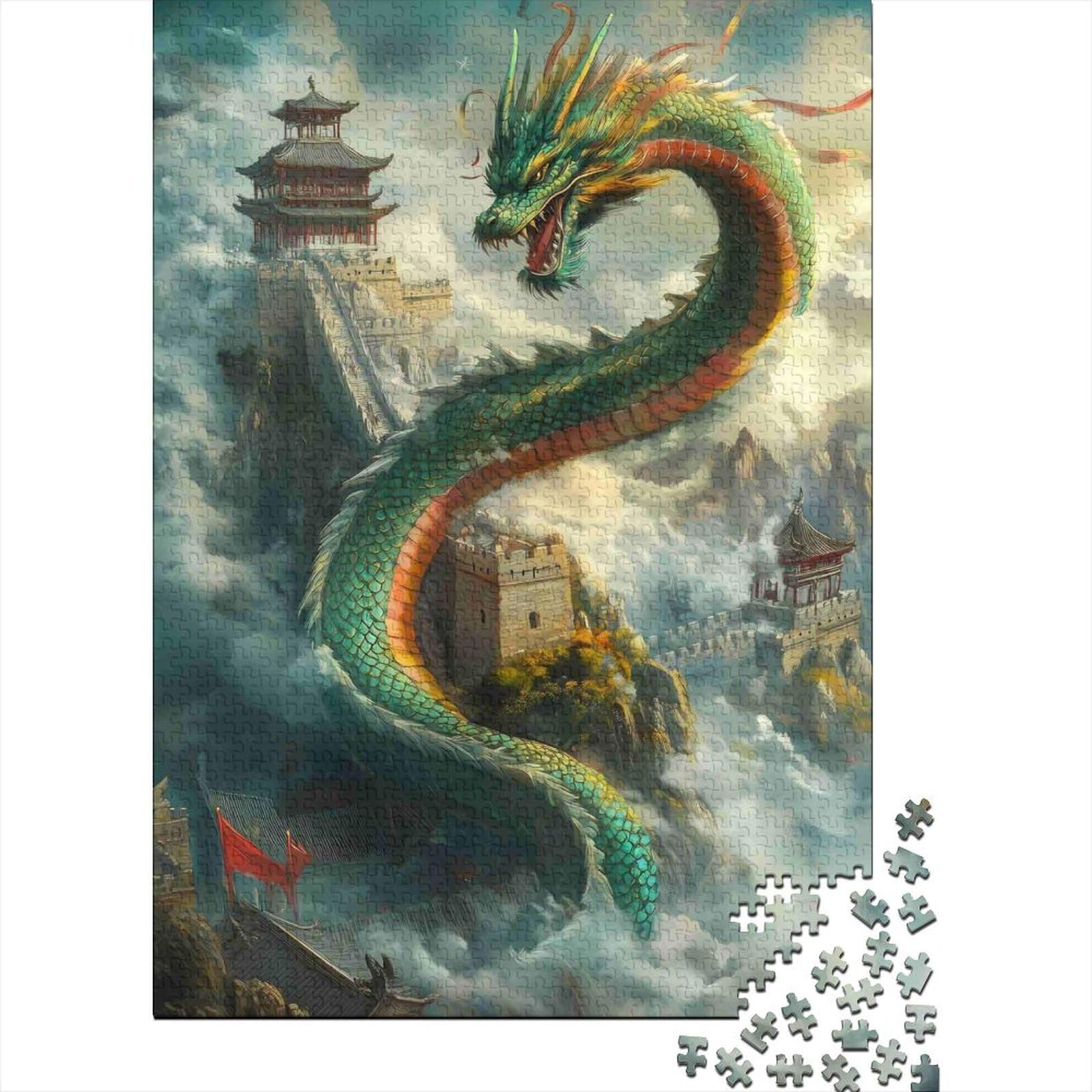 3D Printed Chinese Dragon Fitted Sheet Microfiber Green Fantasy Cloud Castle Bed Cover for Bedroom Decor Dorm 90x200x25cm