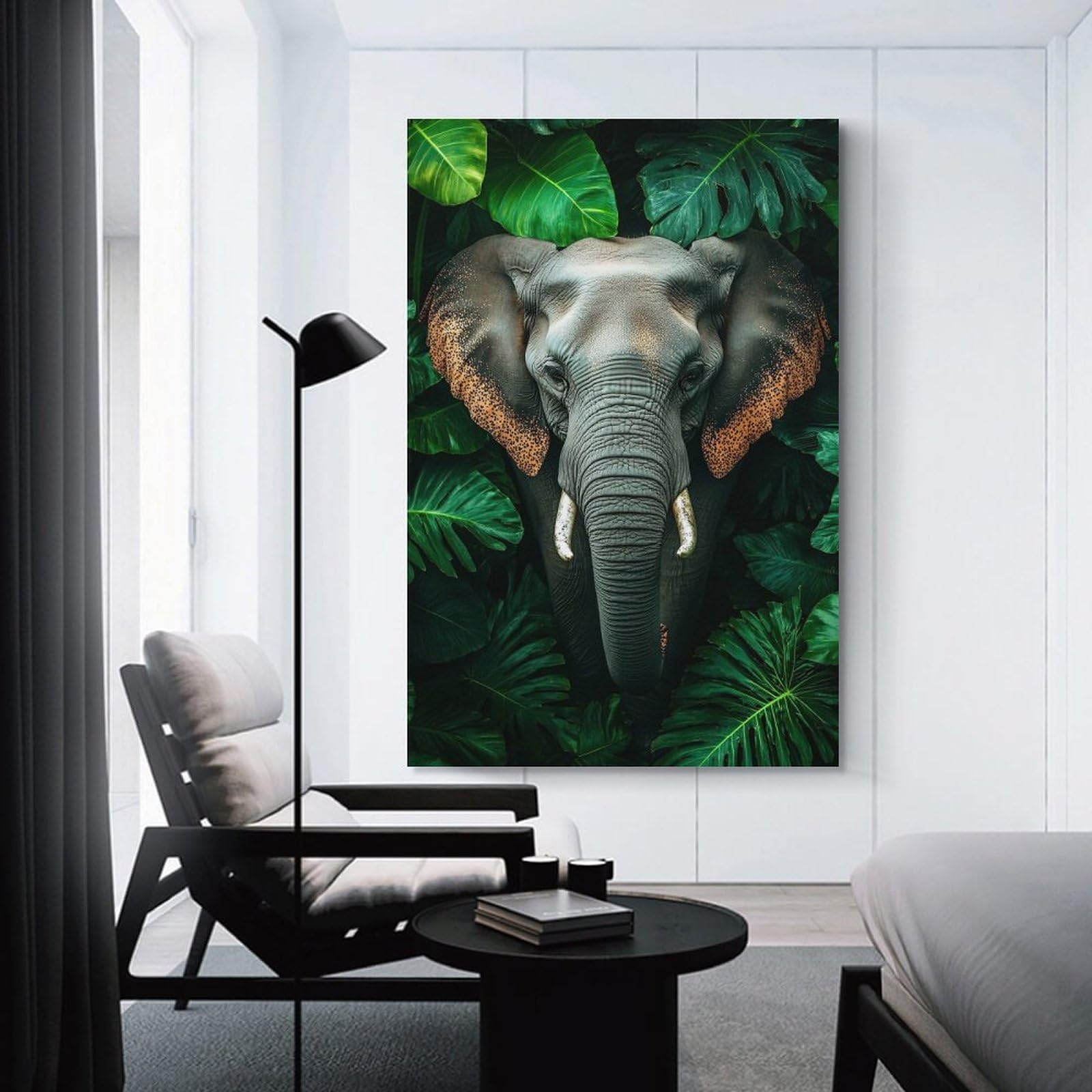 Junmoney Elephant in Lush Green Jungle Canvas Wall Decor 20x30inch(50x75cm), for Flats, Guest Rooms Or Compact Rooms, Home Artwork for Modern Interiors