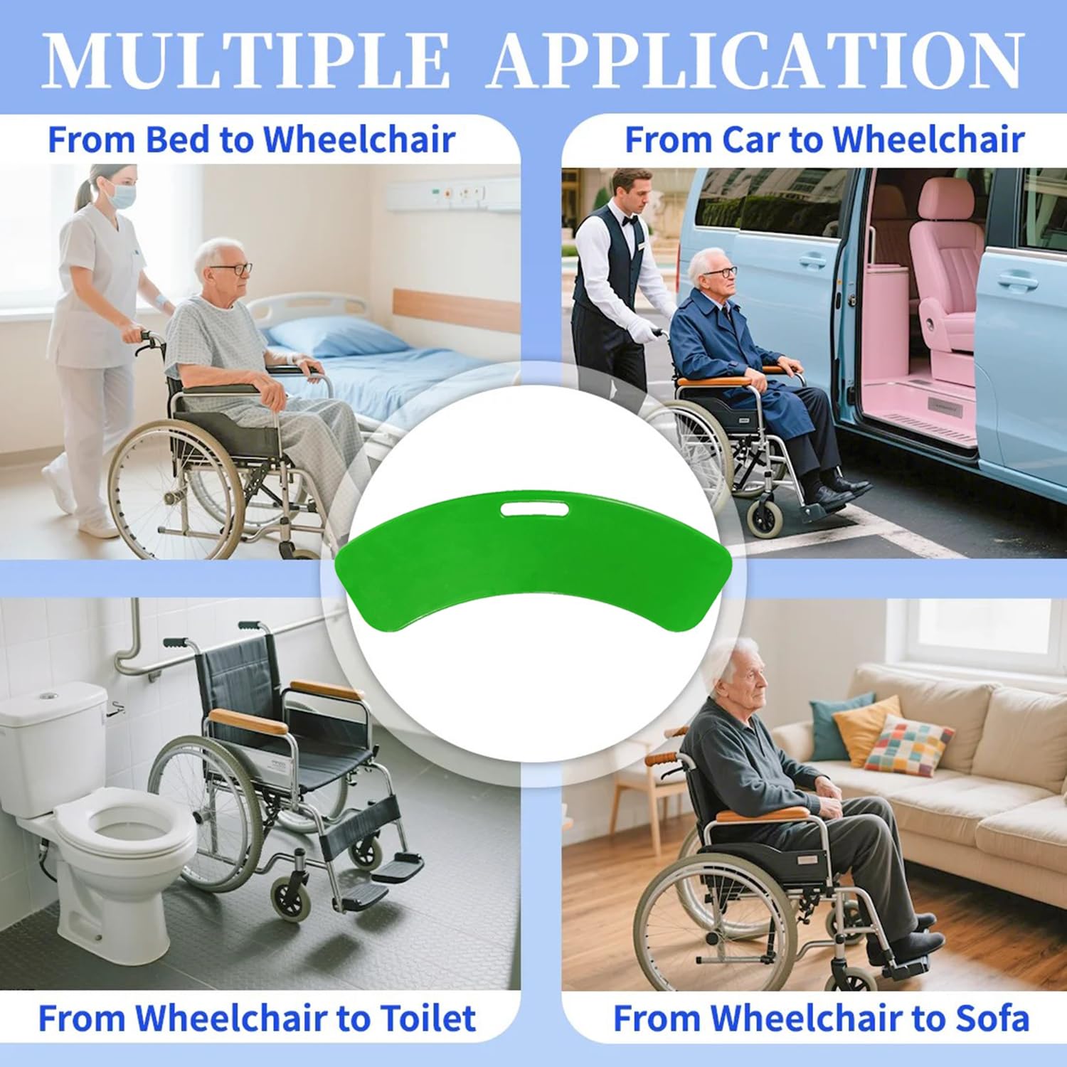 Tabla De Transferencia Deslizante Para Silla De Ruedas,Grúas Para Pacientes,Tablas De Transferencia,Para Personas Con Movilidad Reducida,Tabla Transferencia De Silla De Ruedas a Cama(Verde)