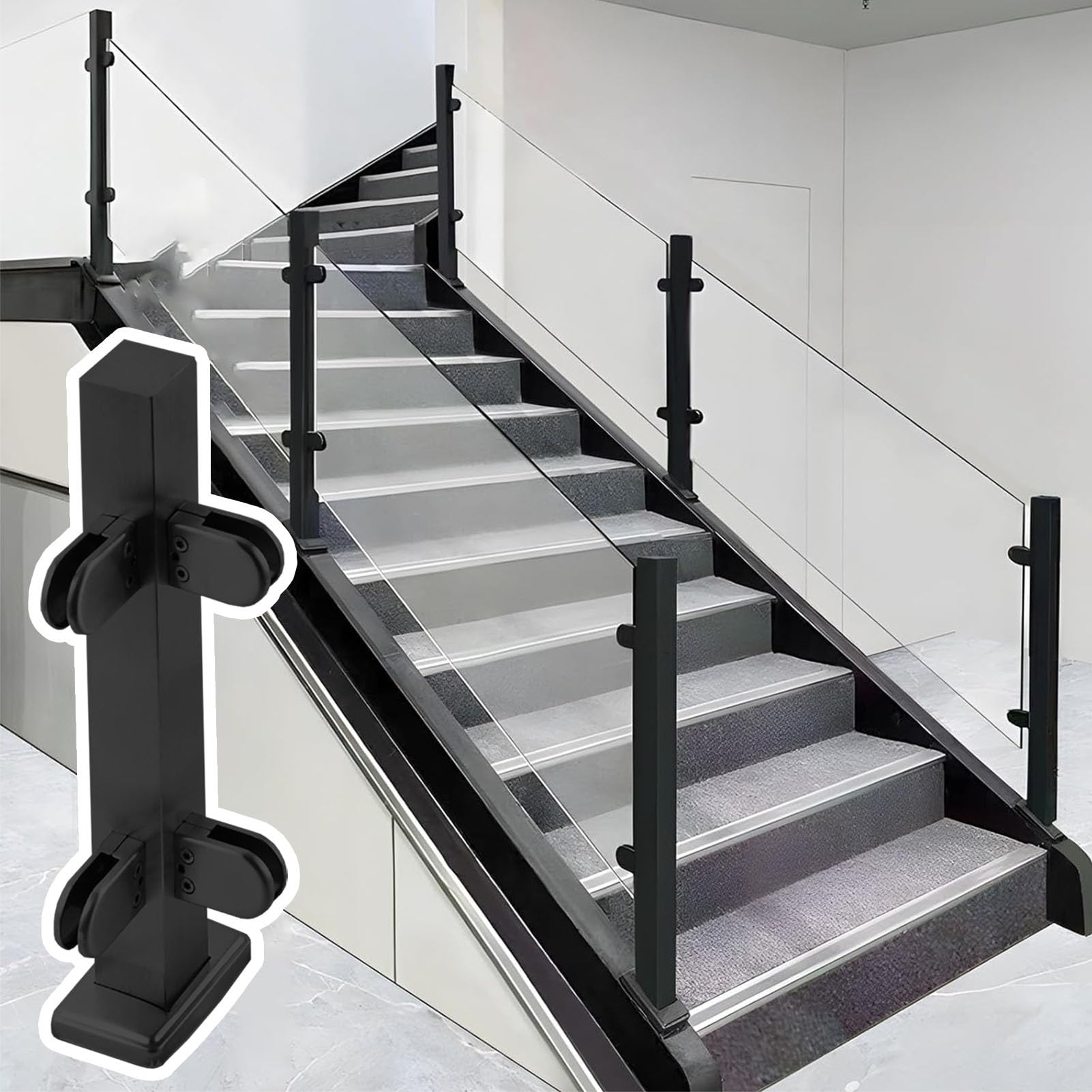 Poteau garde-corps en verre noir 90 cm pour escalier et terrasse moderne