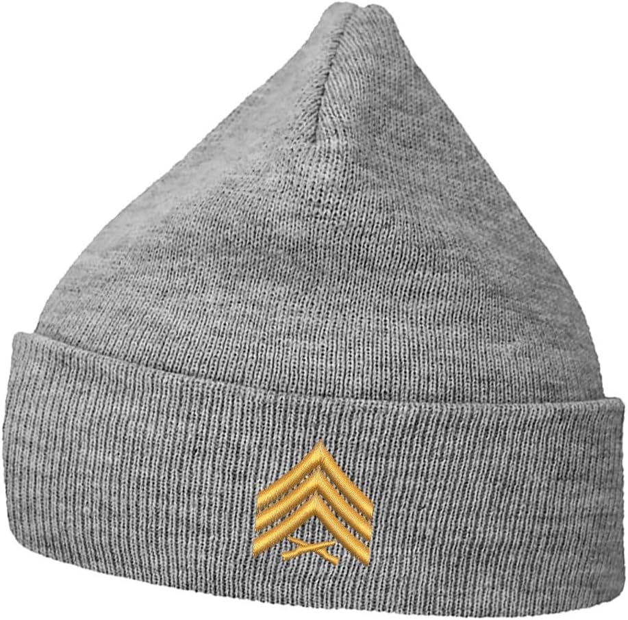 Mens Beanie Knit Hats Sergeant SGT Rank Embroidered Unisex Casual Beanies Hats for Winter