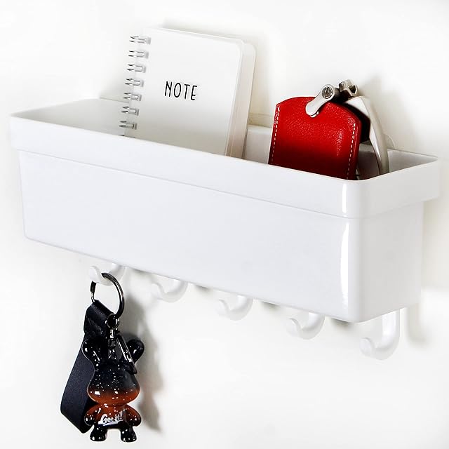 Youngever Plastic Key Holder for Wall, Entryway Mail Holder with 5 Key Hooks, Wall Storage Organizer