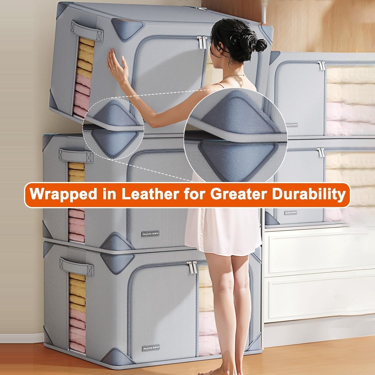 Underbed Storage Containers, Foldable Under Bed Clothes Storage, Transparent Window, Protective Corners. For Clothes, Shoes, Blankets(50x40x32cm/20x16x13in)