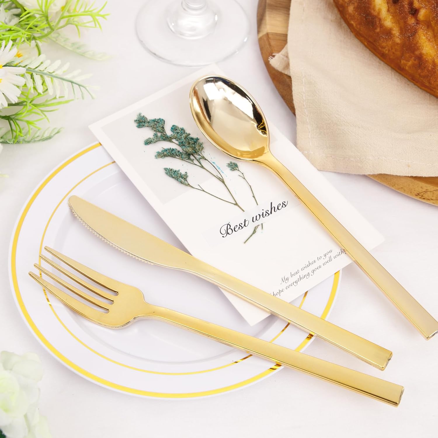 Rubtlamp 180 Pcs Gold Plastic Silverware - Disposable Plastic Utensils - Heavy Duty Plastic Forks And Spoons - Gold Plastic Cutlery Set Include 60 Forks, 60 Knives And 60 Spoons for Party&Wedding - Image 8