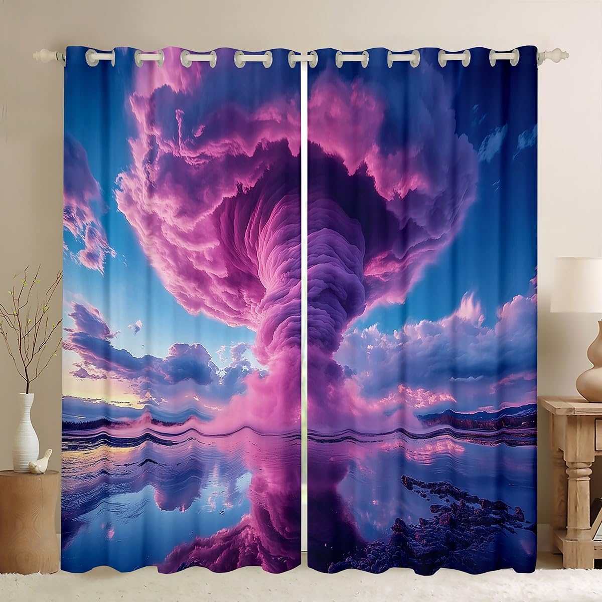 Erosebridal Pink Tornados Curtains 38" Wx45 L,Polar Bear Window Curtains Drapes for Kids Teens Adults,Natural Storm Room Decor