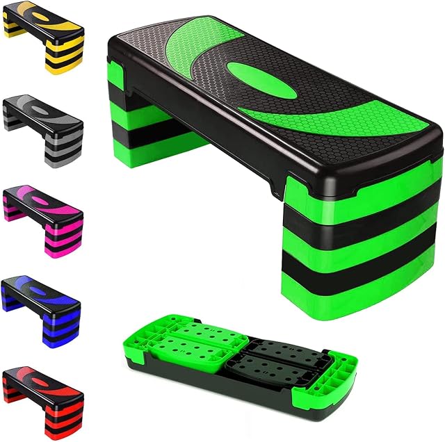 MAXSTRENGTH Fitness Stepper for Exercise Workout 5 Height Level Adjustable 10cm 15cm 20cm 25cm 30cm Non-Slip Step Platform for Aerobic Exercise Stamina Cardio Yoga Routines Training