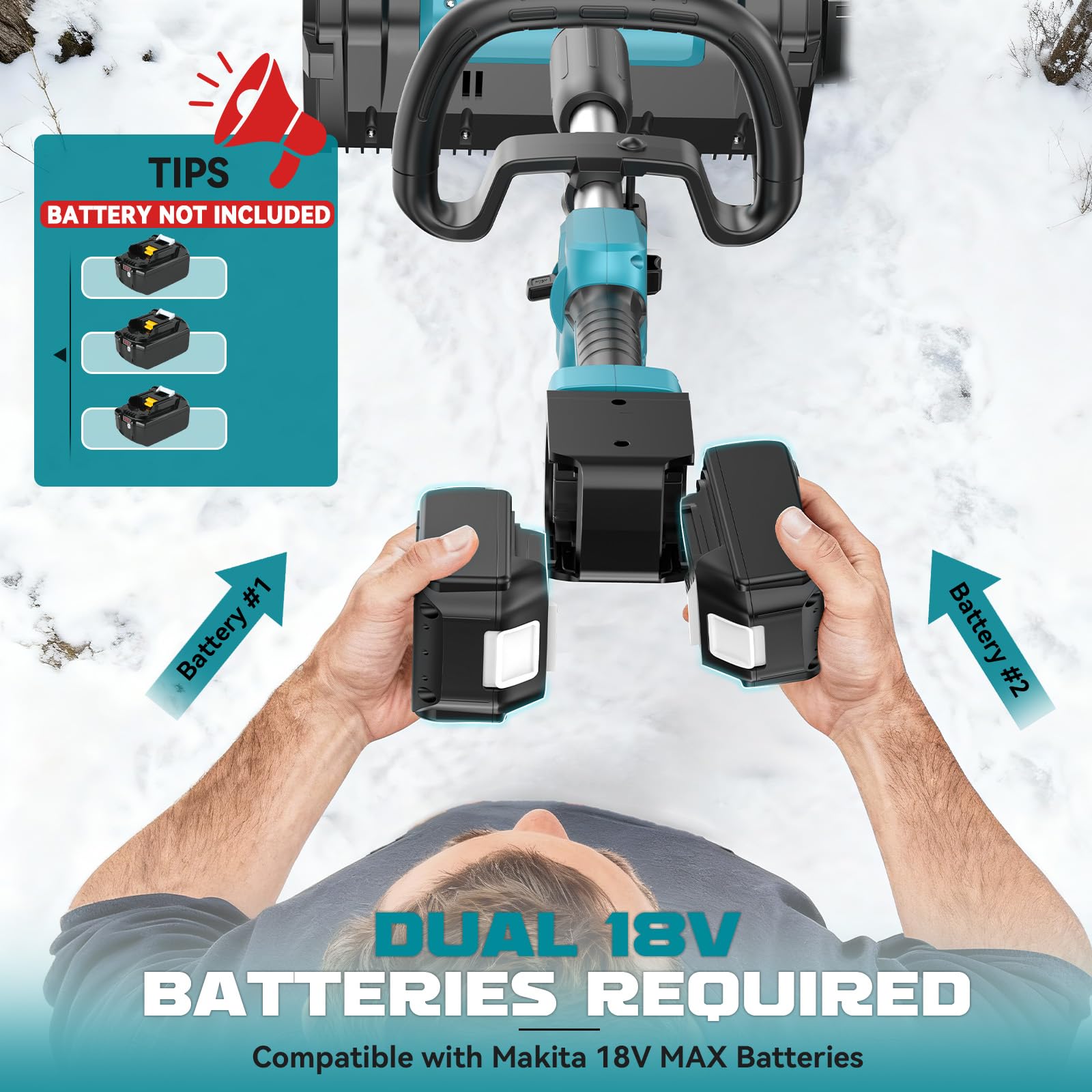 Ecarke Quitanieves con batería recargable compatible con batería Makita de 18 V, motor sin escobillas de 1000 W, altura de 20 cm, distancia de lanzamiento de 7 a 8 m, ancho de trabajo de 33,5 cm