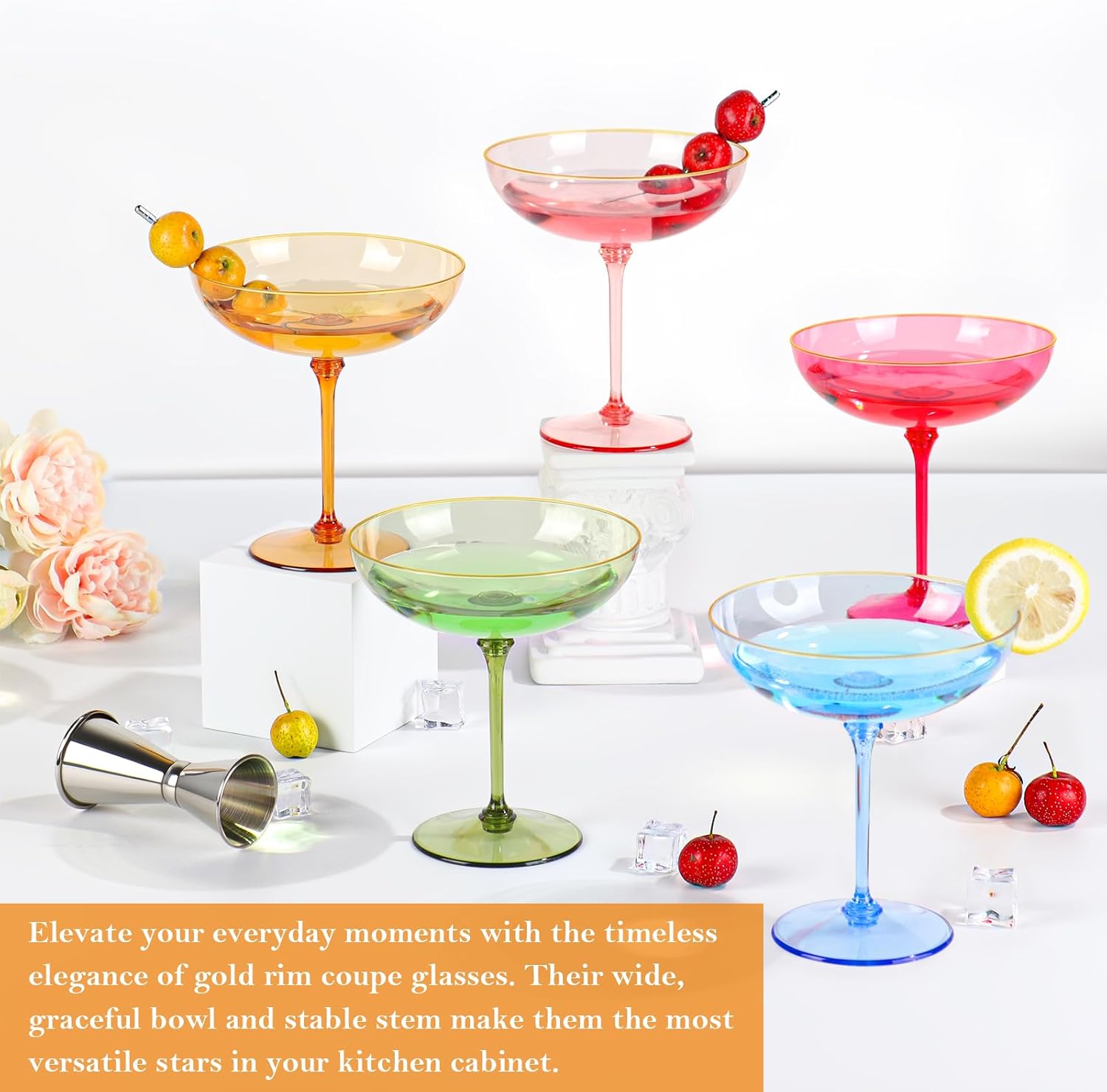12 PCS Plastic Coupe Glasses 9 oz Amber Detachable Gold Rim Martini Glass Espresso Champagne Cocktail Cups Disposable Vintage Margarita Glassware for Fall Wedding Bridal Shower Party Thanksgiving - Image 6