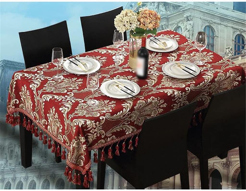 European Red Tablecloth Fabric Square Festive Wedding Tablecloth Home Tablecloth Cover Cloth(120 * 120cm)