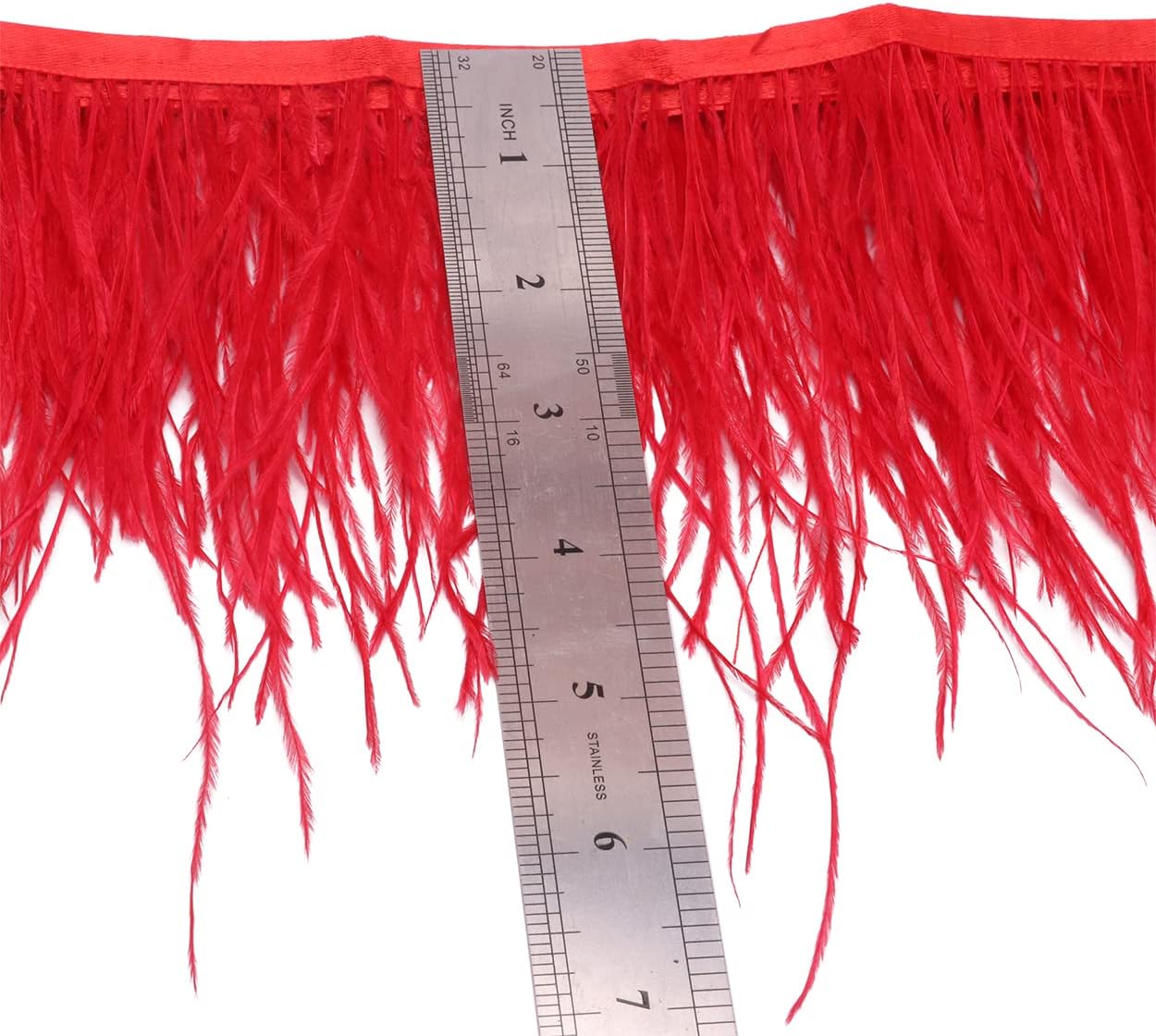 AMZTKDIY Ostrich Feathers Sewing Fringe Trim Ribbon for Crafts Clothes Accessories Latin Wedding Dress DIY 2 Yards 4-6inch Width (2 Yards, Red)