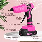 Hot Glue Gun, 20V Gun sans fil rose avec 30 PCS Sticks de colle pleine taille, 2Ah Kit de colle de batterie rechargeable pour DIY,
