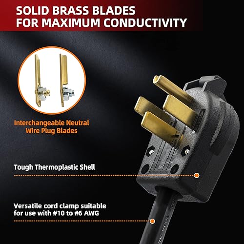 Miniatura 4 de NEMA 14-30P y 14-50P, 30 y 50 amperios, 125 y 250 voltios, 3 polos de 4 cables, enchufe de ángulo de hoja recta de 4 clavijas para cargadores de