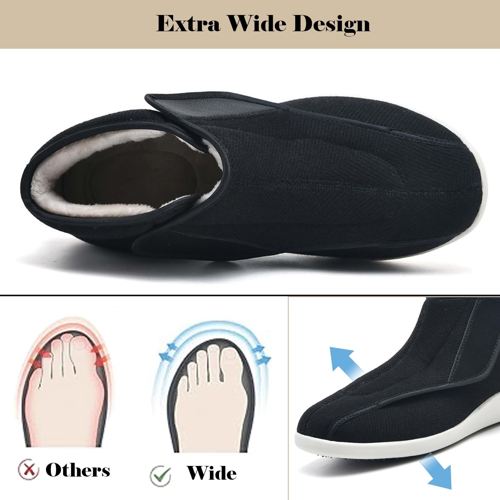 bumuam Męskie buty dla diabetyków damskie regulowane bardzo szerokie buty unisex zimowe ciepłe przytulne ortopedyczne buty do chodzenia dla osób starszych