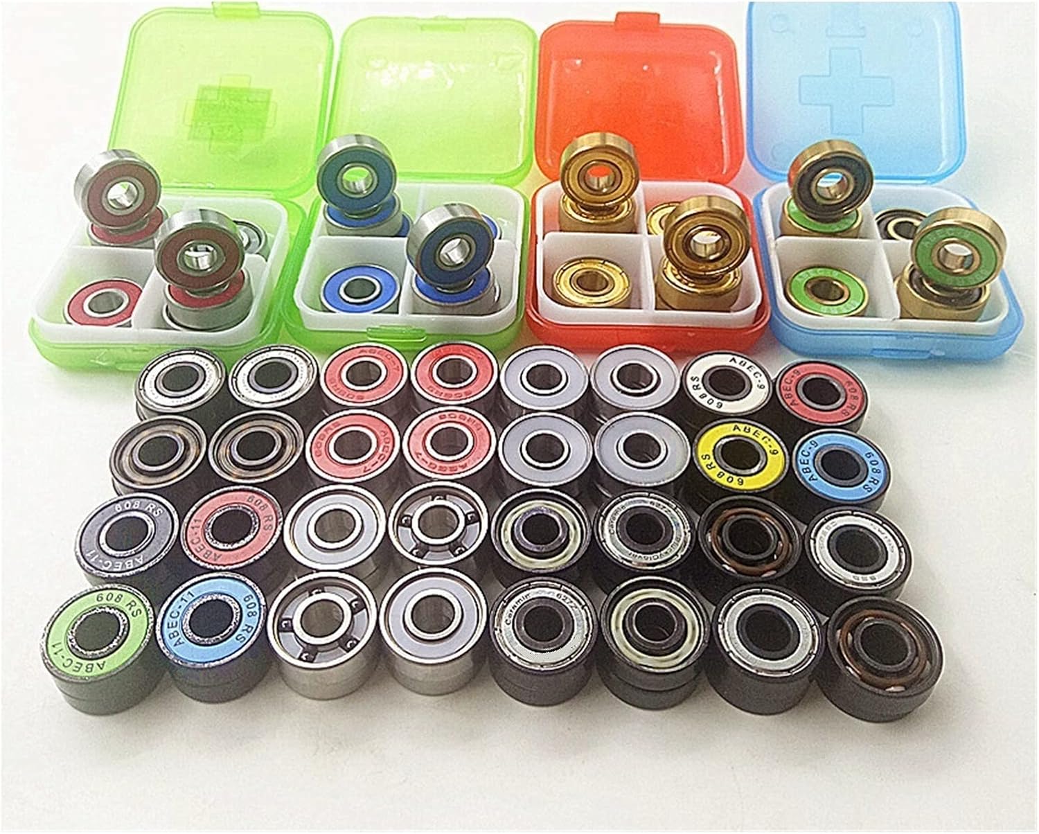 8pcs 608 Bearing Speed Inline Skates Wheels Ceramic 608zz Bearing Skateboard Skates Parts Longboard Skate Bearings(8pc Gold Gcr15 Abec9)