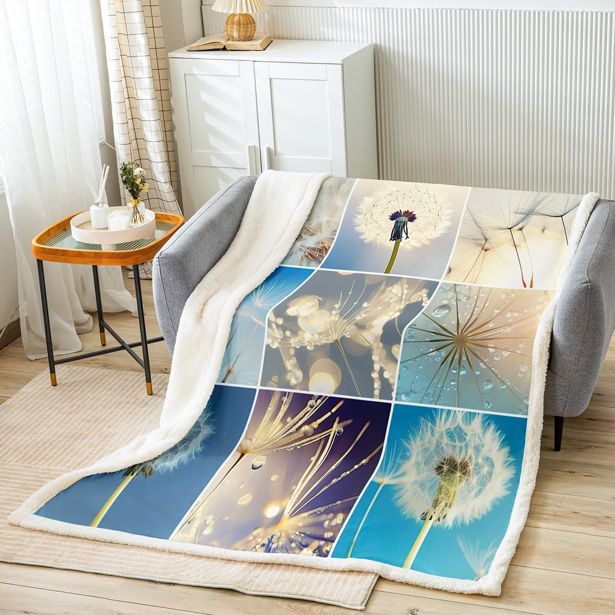 Feelyou Dandelion Sherpa Blanket Botanical Floral Printed Throw Blanket for Bed Sofa Couch Women Adults Blossom Flowers Fleece Blanket Natural Theme Room Decor Throw 50"x60" Warm Fuzzy Blanket