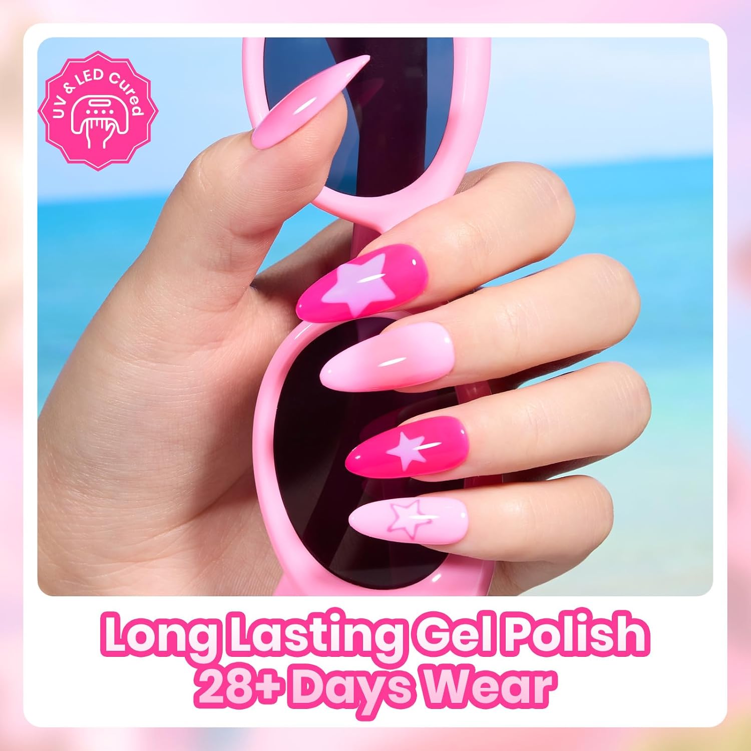 Beetles Pink Gel Polish Set - Summer Heartbeat, 6 Colors Summer Gel Nail Polish Set, Soak Off UV LED Nails Art, Long-Lasting Manicure Salon DIY Home Holiday Nails Art