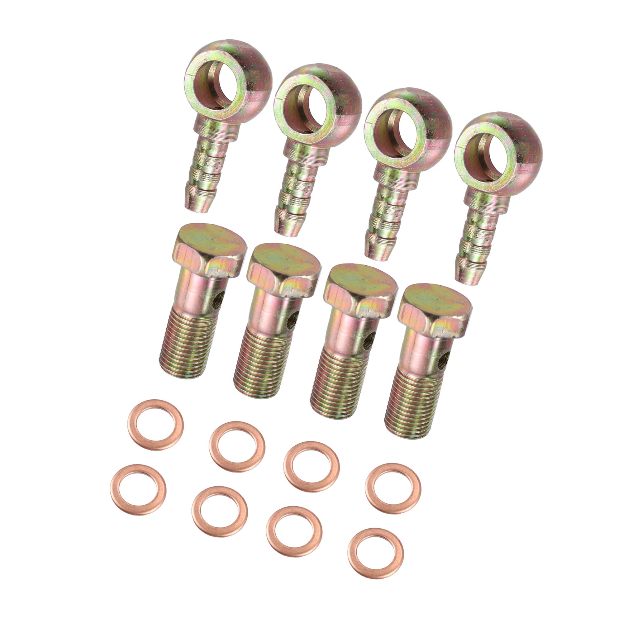 ACROPIX 4 Set 8mm Banjo Hose Barb Bolt Fittings Banjo Bolt Washer Bronze Tone Metal with 8mm Spacers for Car Car Parts