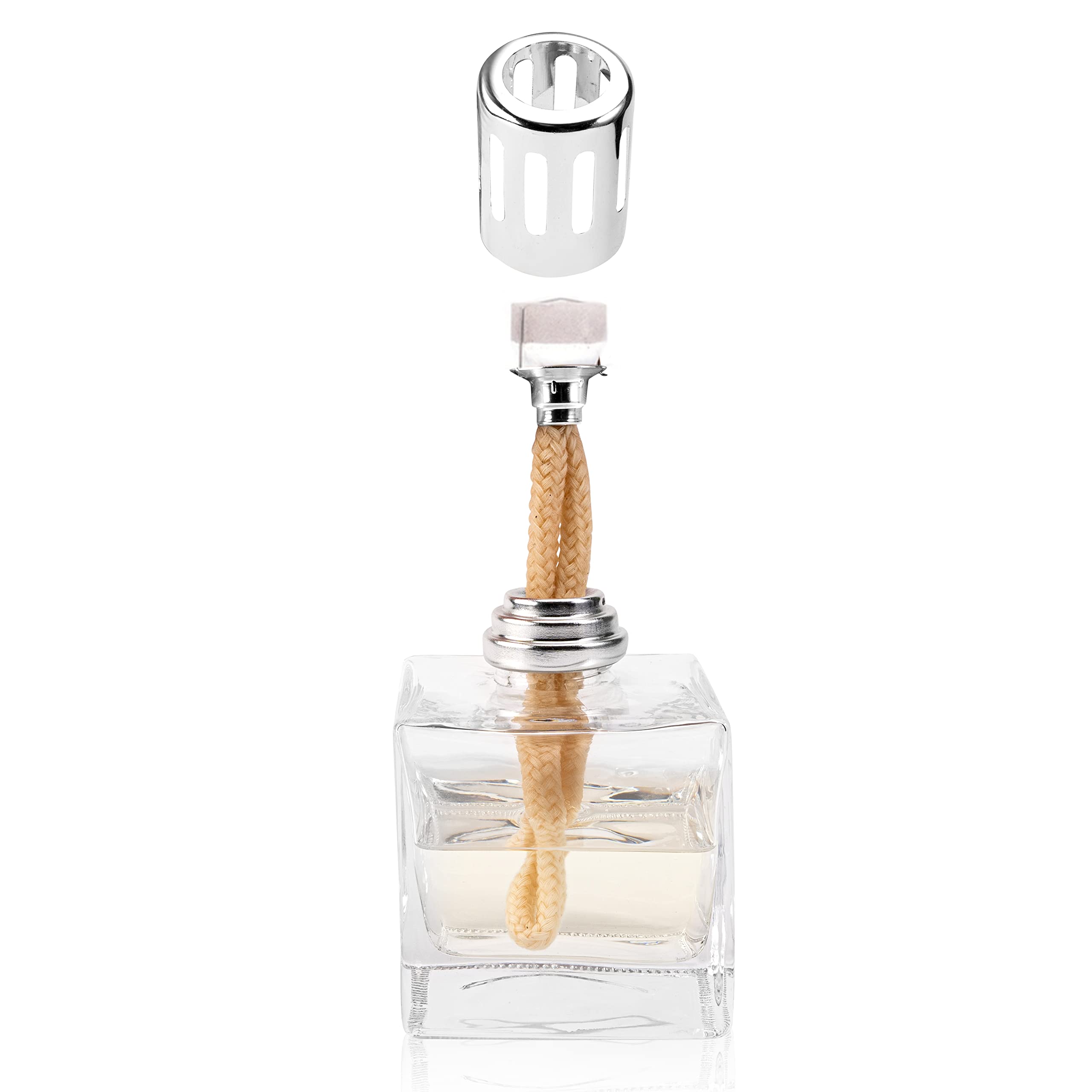 KAZIS® I Starterset katalytische Lampe + 1 Liter Duft I Duftende Baumwollblüte I Frische Wäsche I transparent Würfel