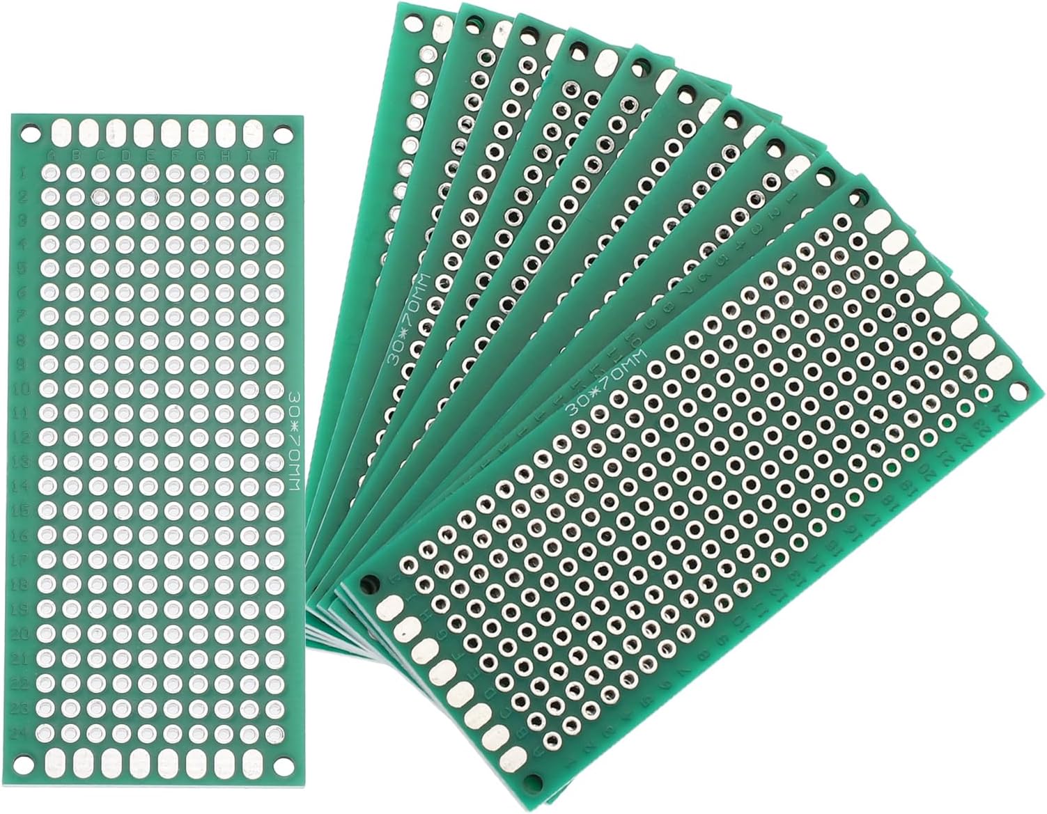sourcing map 4Pcs Breadboard Solderable 70mm x 30mm Green Circuit PCB Board Double Sided Tin-Plated PCB Prototype Board for Electronics Prototyping, DIY Circuits Projects