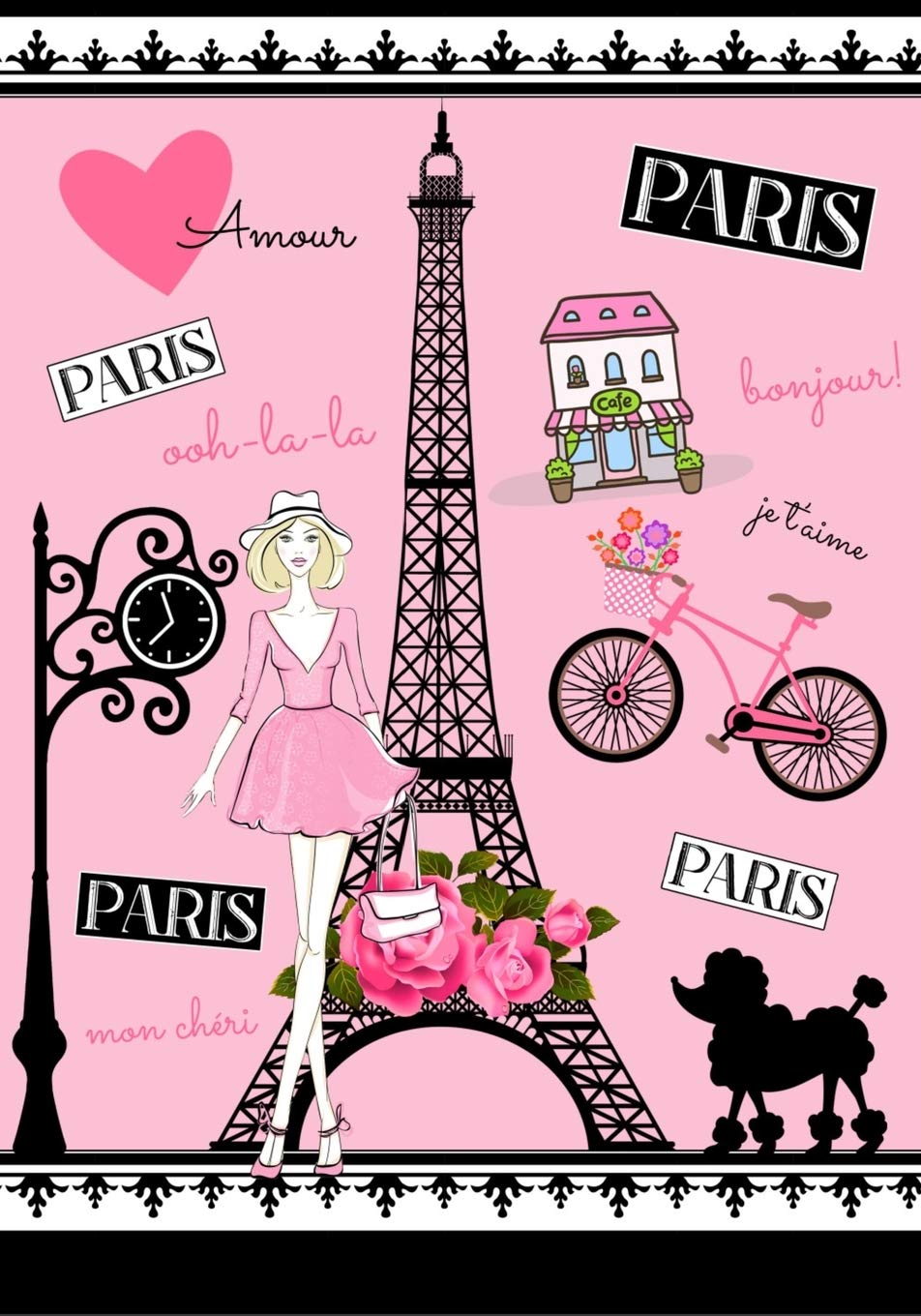 Paris Notebook: Pink Eiffel Tower Journal, College Ruled & Blank Pages for Writing: Pink & Black with Eiffel Tower - Journal, College Ruled, 7" x 10",