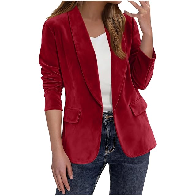 Womens Faux Suede Blazer Jacket Vintage Long Sleeve Button Down Casual Blazer Business Work Outfits Dressy Outfits