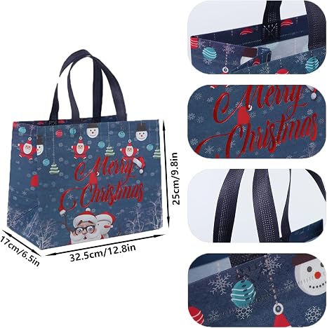 Borse Regalo Natalizie ADQUATOR – Confezione Da 4 Sacchetti Grandi In Tessuto Non Tessuto Con Manici, Riutilizzabili, 41x30x18 Cm, Stampe Festive Varie - copertina