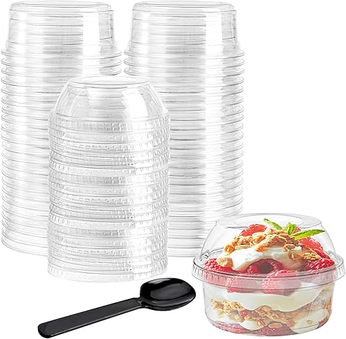Miniatura 1 de WUWEOT Paquete de 50 vasos de postre de plástico, cuencos de postre PET transparentes de 12 onzas, tazas de parfait desechables con tapa (sin