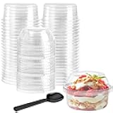 WUWEOT 50 Pack Acai Bowls with Lids, 12 oz Clear Plastic Dessert Bowls Container, PET Yogurt Cups with Lid (No Hole) for Ice Cream Fruit Iced Cold Drink Dessert Yogurt Cereal Parfait Smoothie