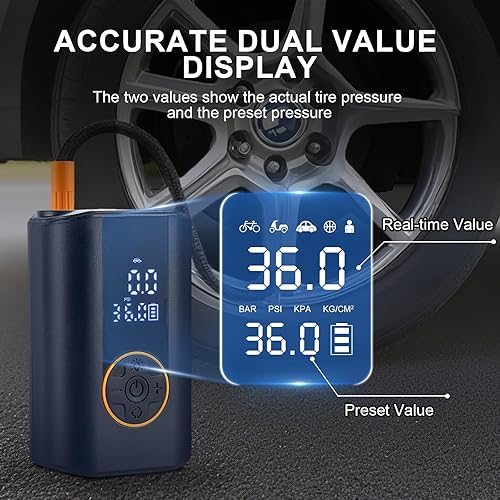 Miniatura 4 de Inflador de neumáticos, compresor de aire portátil, bomba de aire inalámbrica de 150 PSI para neumáticos de automóvil con medidor de presión