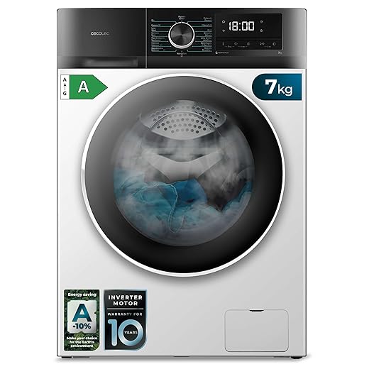 Cecotec Lavadora 7Kg Carga Frontal Bolero Dresscode 7500 Inverter A 1850W, 1400 rpm, Motor Inverter Plus, Bajo Consumo, 16 Programas, SteamMax, Delay Start, Blanco