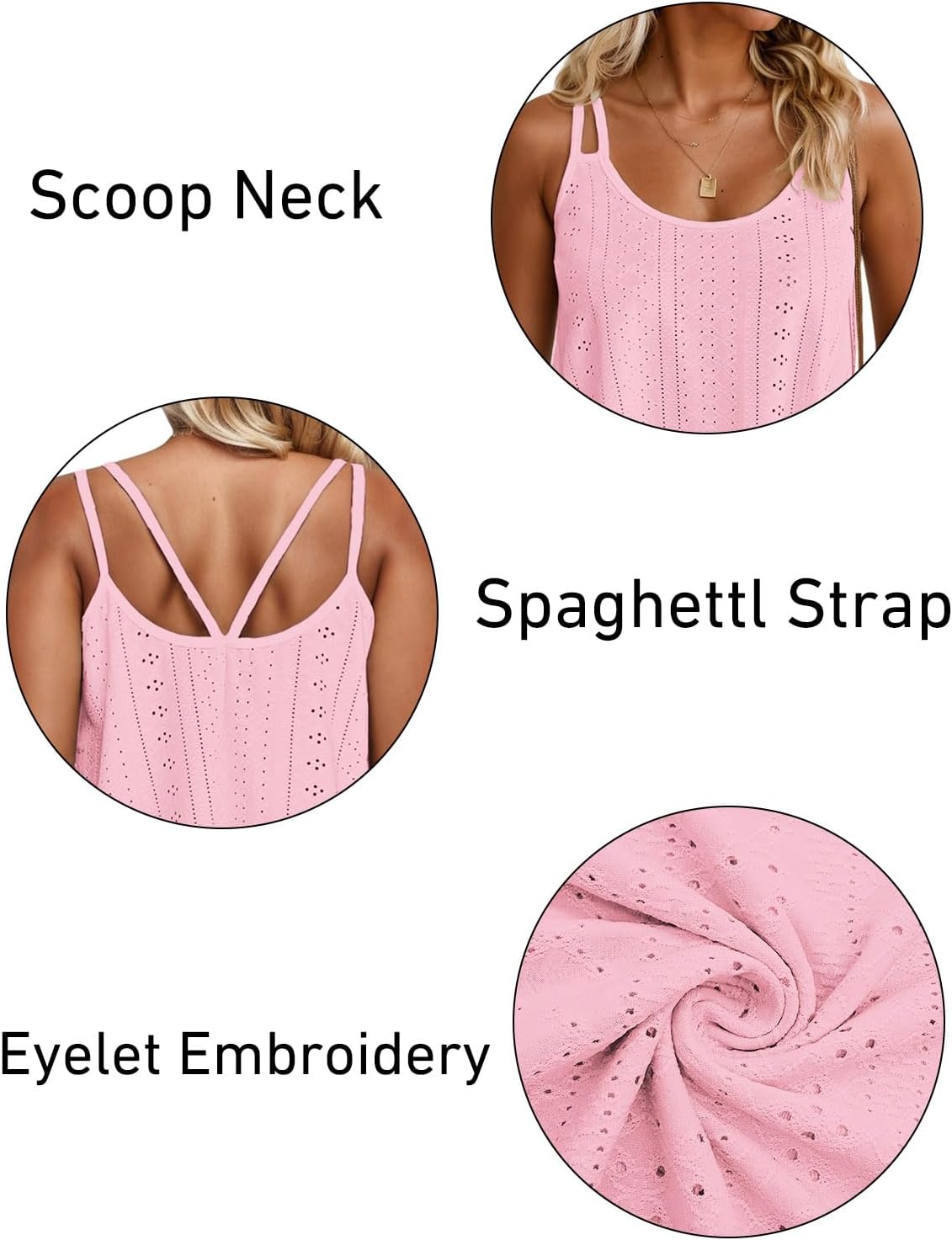 ROSRISS Womens Summer Plus Size Tank Tops Embroidery Scoop Neck Spaghetti Strap Camisoles Sleeveless Eyelet Shirts XL-5XL - Image 4