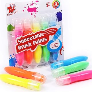 TBC The Best Crafts Squeeze Paint Set, 5 Neon Colors Tempera Paint, Washable, Non Toxic Paint, Early Learning Painting Supplies for Kids, Finger Paint for Toddlers