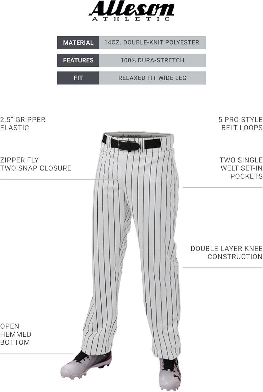 Alleson Ahtletic Badger Sports 655WPN - Crush Pinstripe Pant - S - WH/NY White/Navy