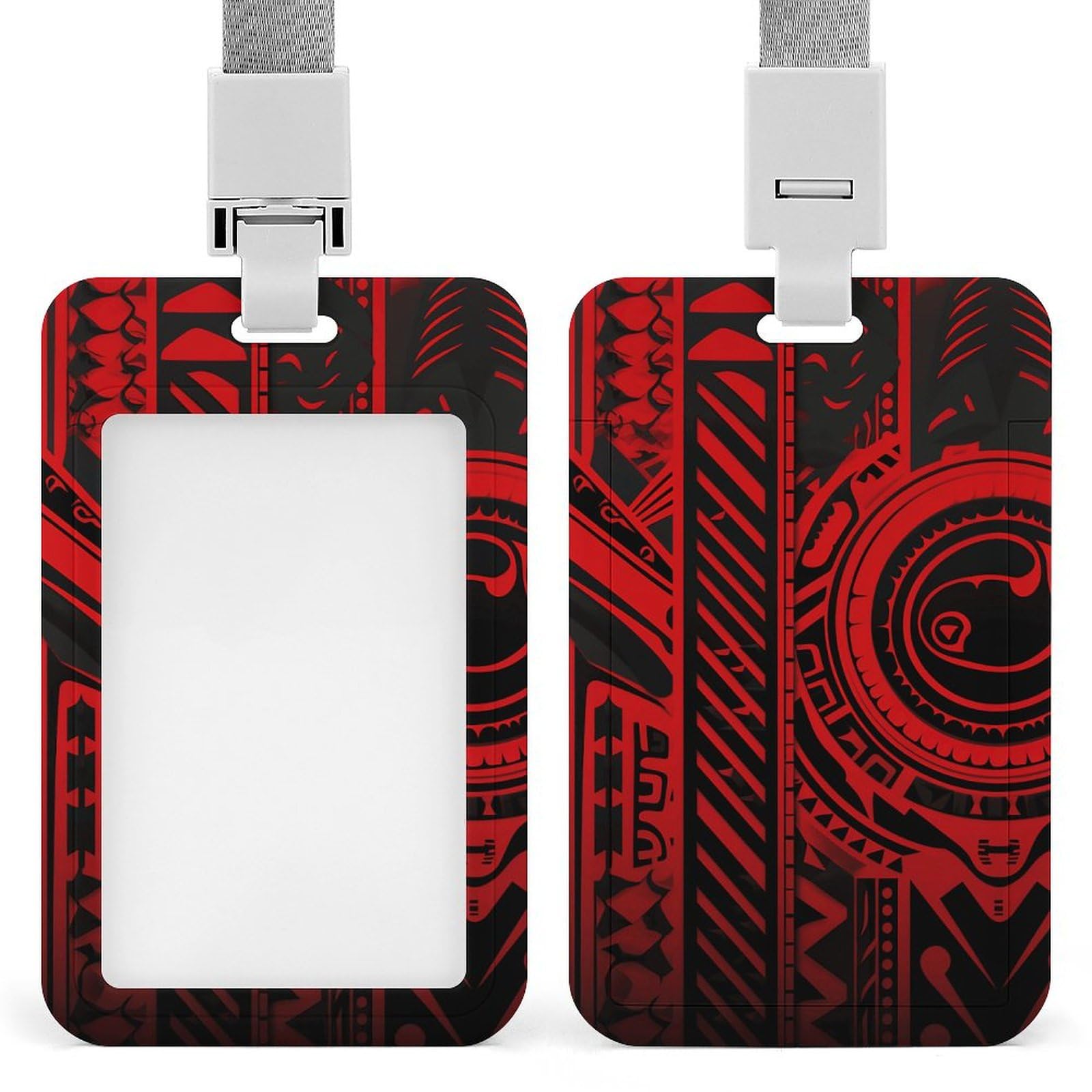 ID Card Holders for Lanyard,Black and Red Printed Badge Holder with Clear Window,Plastic Vertical Bus Pass Holders for Work Teacher Nurse Employees Proximity Key Cards Women Men — image 1