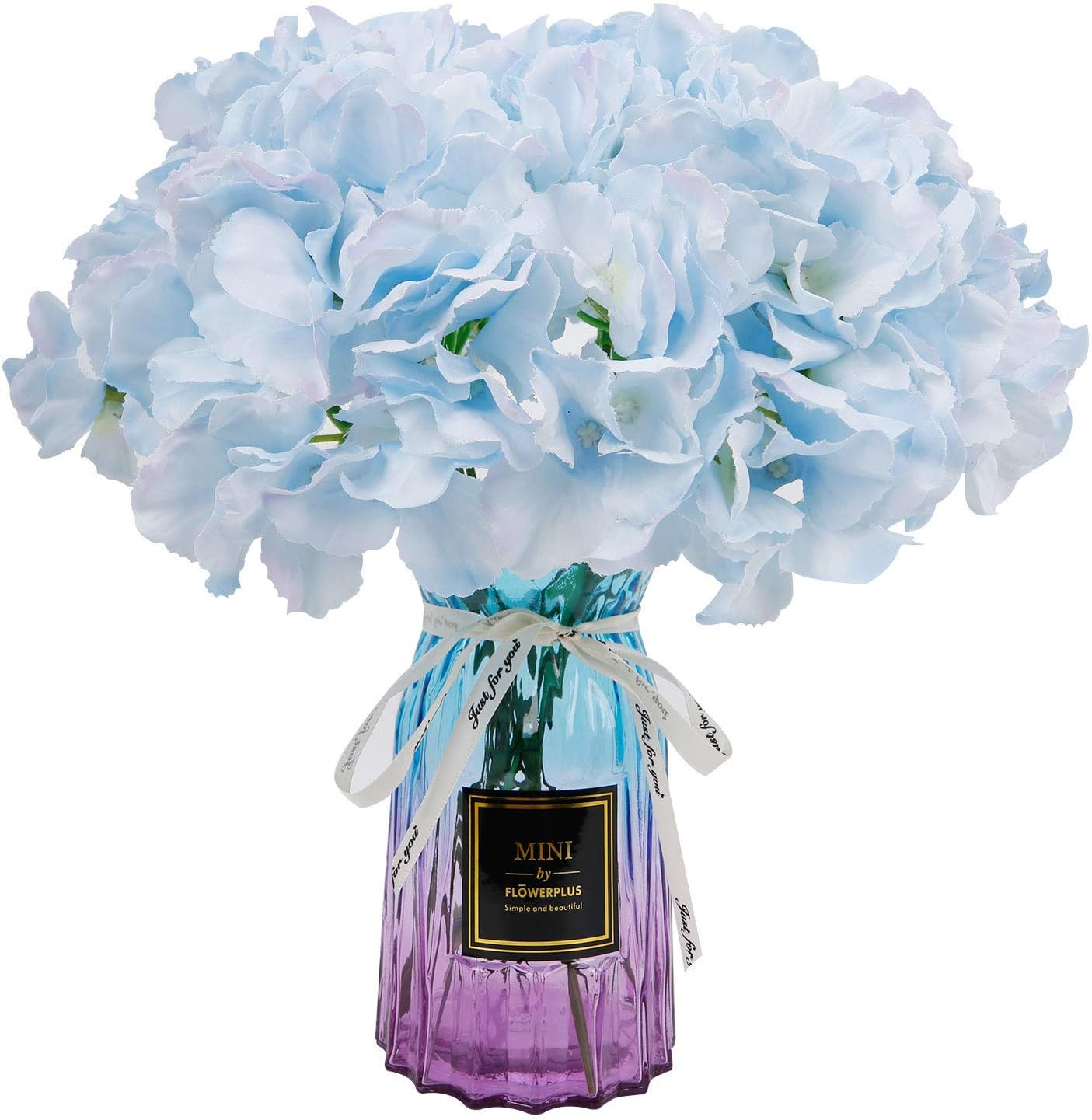 Blue Hydrangea Artificial Flowers Faux Real Touch Silk 10pcs Heads with Stems Outdoor Home Wedding Decor Bridal Bouquet Big Garden Hydrangeas