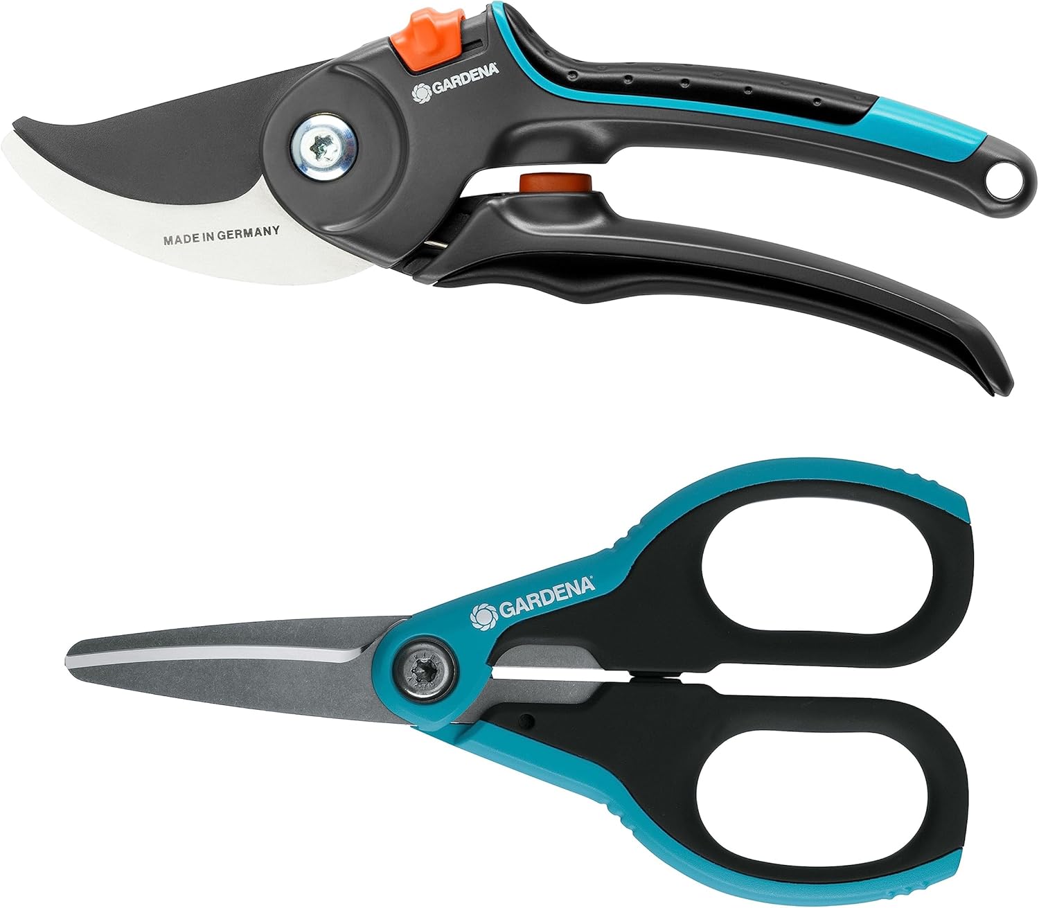 Gardena Bypass Secateurs + Scissors Set for Gardening, Cuts Stronger Branches/Twigs of diameters up to 24mm, Professional Pruning Shears, Sharp Stainless Steel Blade, Made in Germany, 25 Year Warranty Gardena Bypass Secateurs + Scissors Set for Gardening, Cuts Stronger Branches/Twigs of diameters up to 24mm, Professional Pruning Shears, Sharp Stainless Steel Blade, Made in Germany, 25 Year Warranty