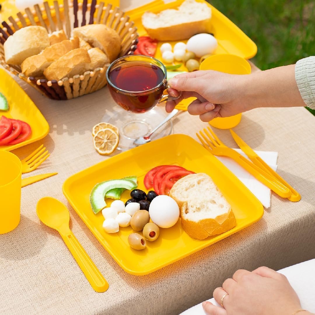 Orret Home 32 Parça Plastik Piknik Seti, Tabak, Çatal, Kaşık, Bıçak, Bardak, Kamp ve Piknik İçin Taşıma Kutulu, Dayanıklı ve Renkli, Açık Hava Etkinlikleri İçin İdeal