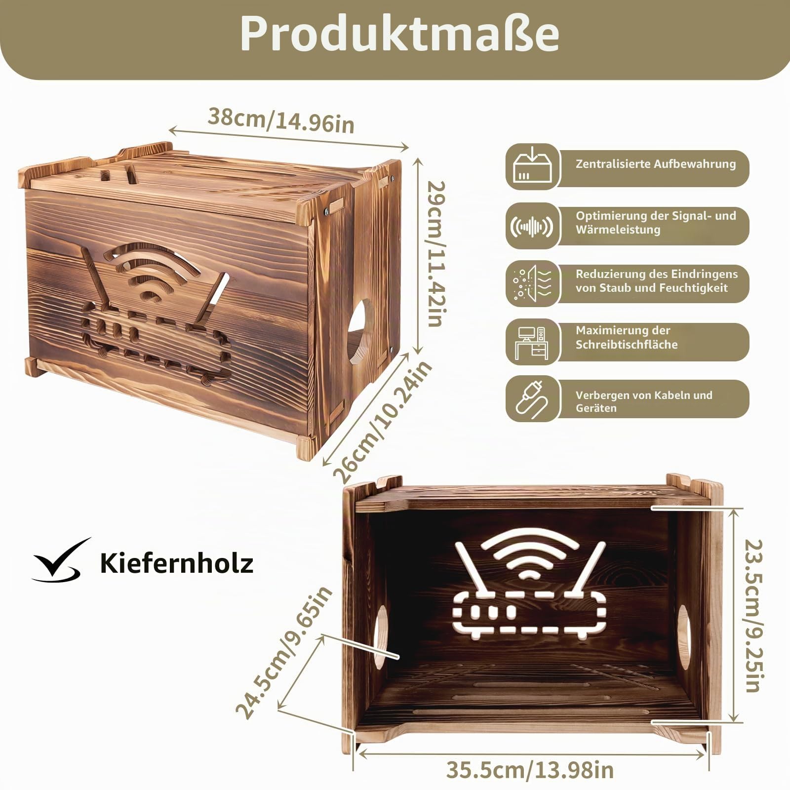 Wifi Box Hider, Holz Router Regal, großer Raum-Router Box Hider für Wohnzimmer, Schlafzimmer, Büro und Café, vielseitiges Projektorregal zur Kabelverwaltung, praktische Heimdekoration (dunkel