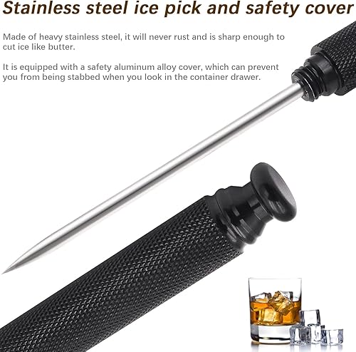 Miniatura 6 de Palillo de hielo con cubierta de seguridad, mango de aleación de aluminio, cuchillo de acero inoxidable con herramienta de púa para romper hielo,