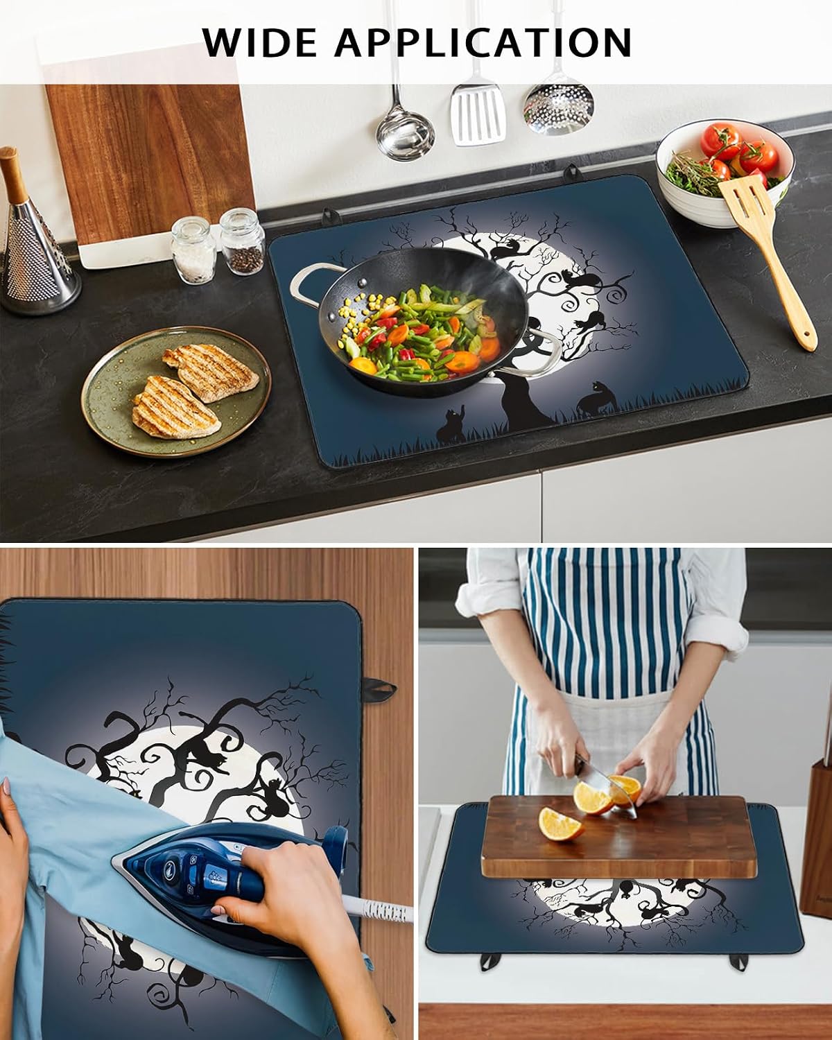 Stove Cover for Electric Stove, Halloween Black Cat Full Moon Stove Top Cover for Glass Top, Heat Resistant Rubber Mat Foldable Cooktop Cover Top Protector, 28.5"x20.5"