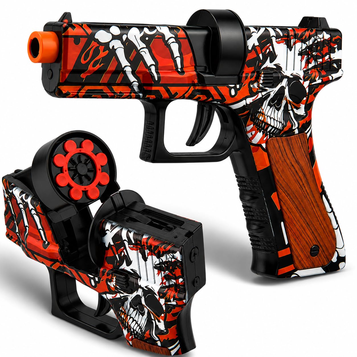 VastCart Skeleton Theme 8‑Shot Ring Cap Toy Blaster – Die‑Cast Metal Pretend Play Blaster with Orange Safety Tip, Ages 14+ (Skeleton Edition)
