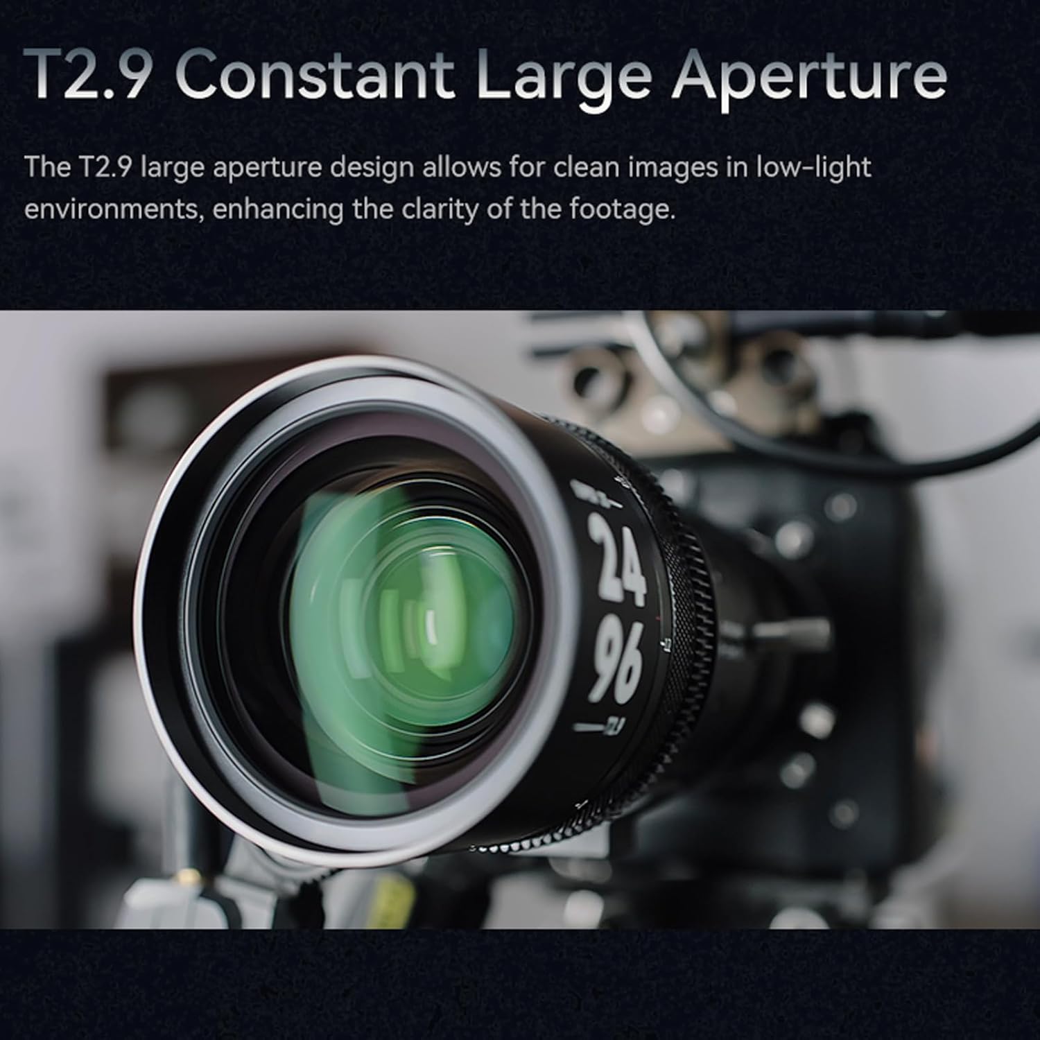 ඉදිරිපස view of 7artisans 24-96mm T2.9 S35 Cine Lens showing aperture