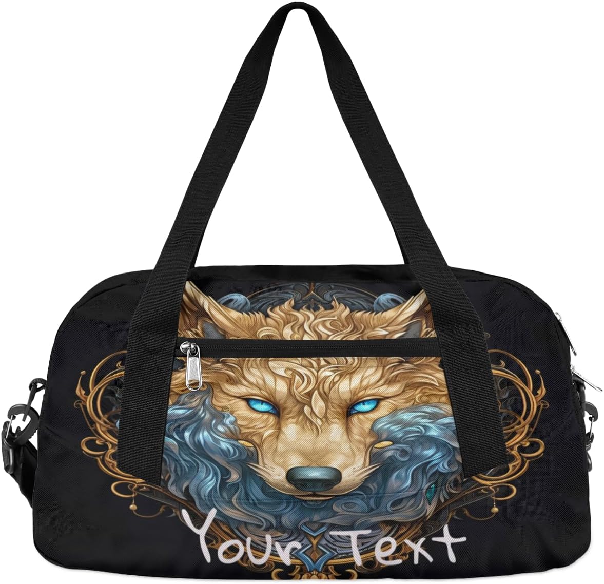 Custom Name Small Kids Overnighter Duffle Bag for Boys Girls Cool Animal Wolf Personalized Lightweight Gym Sports Duffle Bag Travel Weekender Tote Carry on Bag Customized Kids Gifts