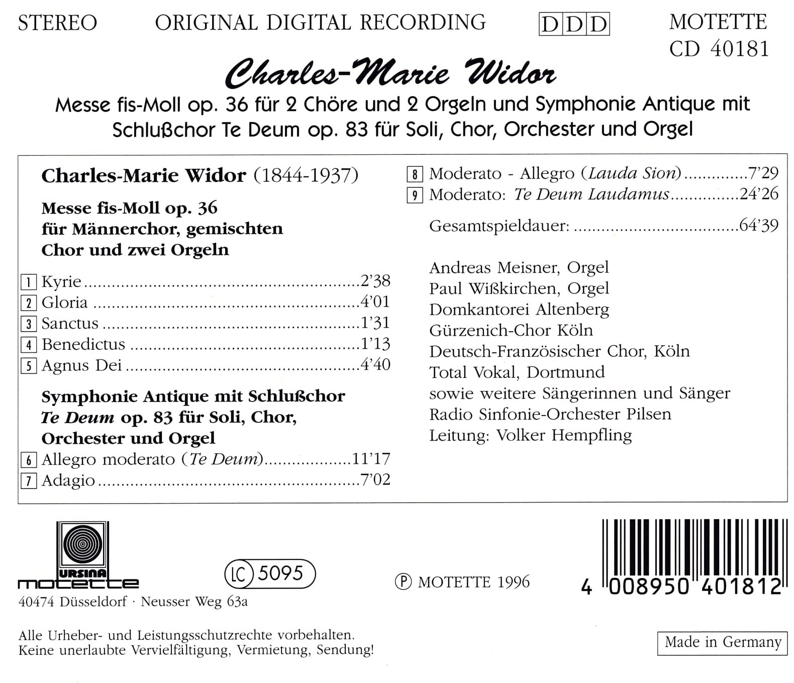 Messe en Fa dièze mi mineur Op.36 / Symphonie antique Op.83