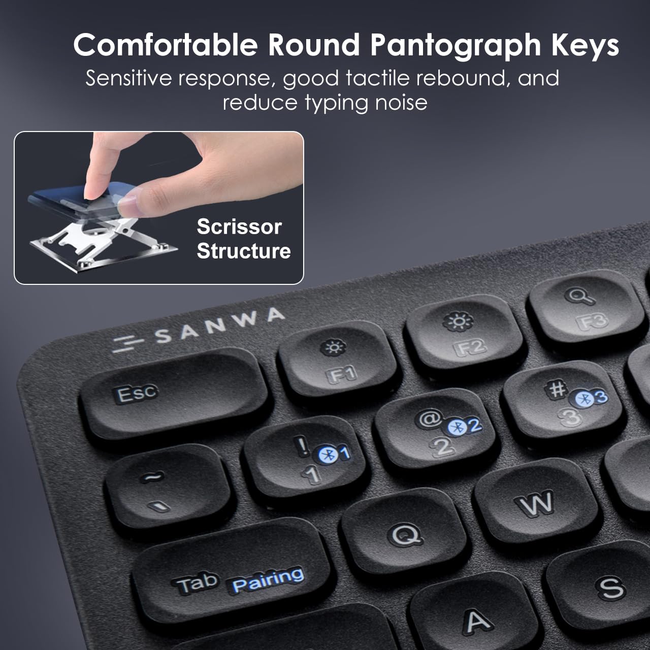 SANWA Tastiera Bluetooth con Trackpad, Tastiera HTPC 3 Dispositivi, Nero | Tastiera touchpad wireless, controllo multimediale, QWERTY, tasti a forbice, tastiera portatile per PC/laptop/tablet, Win/Mac