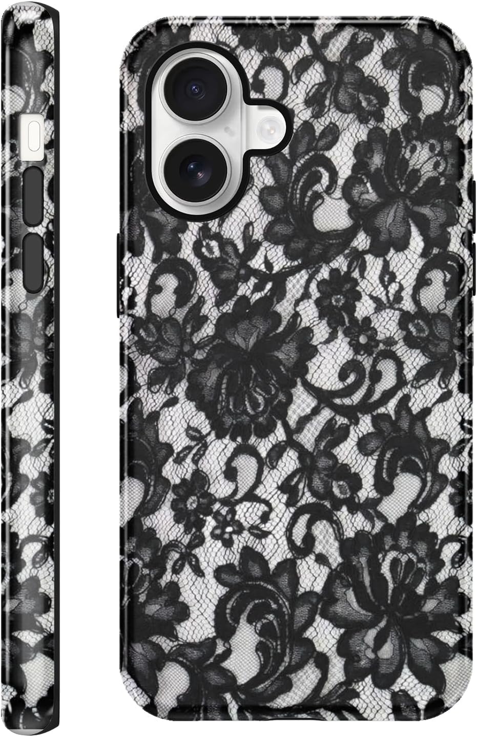 2 in 1 for iPhone 17 Case 6.3 Inches, Mobile Phone Case Lace Aesthetic Pattern Motif, Silicone Shockproof Soft Protective Case, Double Layer Shockproof Print Cover Case for iPhone 17, Lace
