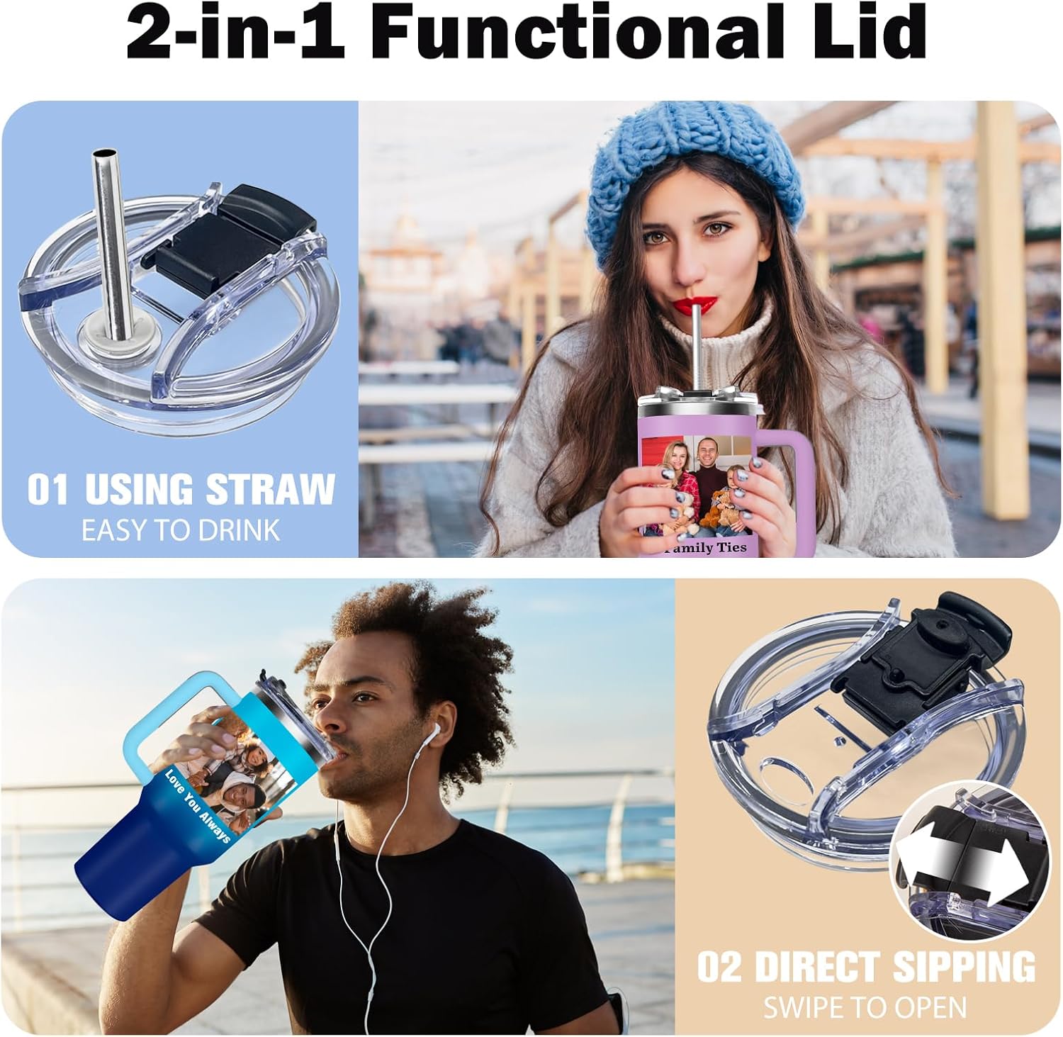 Personalized 40oz Tumbler with Picture Text Name, Employee Appreciation Gifts, Personalized Birthday Gifts for Men Women, Custom Water Bottle Travel Coffee Mug, Anniversary Valentine Gifts - Image 3