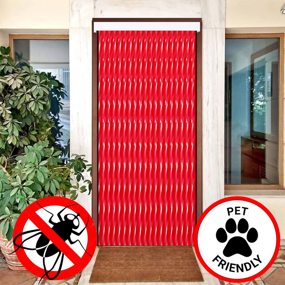 Zasłony zewnętrzne Drzwi Cordon | Paski z tworzywa sztucznego PVC i aluminium Bar | Idealny na taras i ganek | Anti-Fly | Przezroczysty-czerwony | 210 * 120