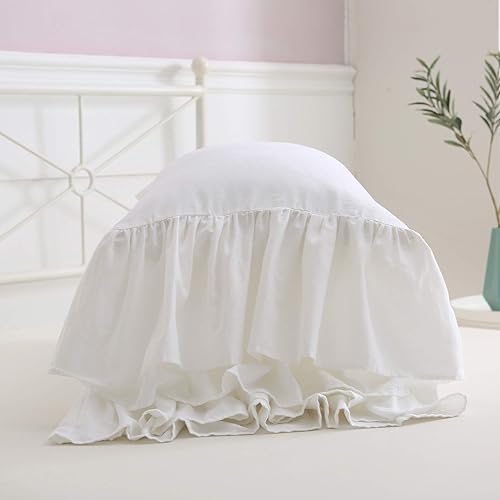 Miniatura 7 de Fundas de almohada blancas para cama, fundas de almohada con volantes largos, tamaño estándar, fundas de almohada de algodón Shabby Chic de 20 x 26