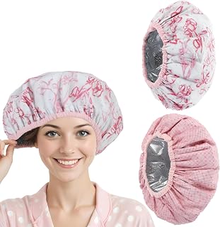 2Pcs Heat Cap for Deep Conditioning, Deep Conditioning Hair Cap, Waterproof Double Layer Hot Oil Hair Treatment Heat Cap, Hair Cap for Sleep, Hair Treatment for Home, Salon Use(Striped, Floral)